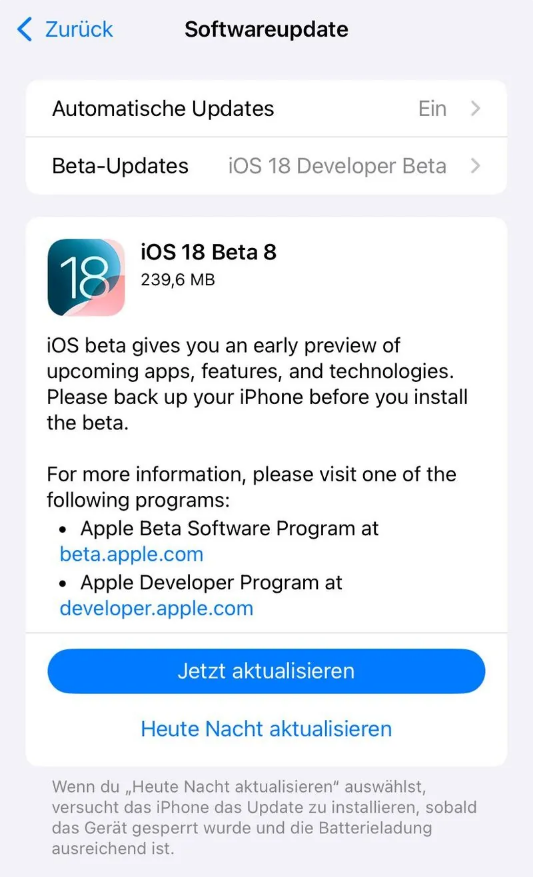 山阴苹果手机维修分享苹果 iOS / iPadOS 18 开发者预览版 Beta 8 发布 